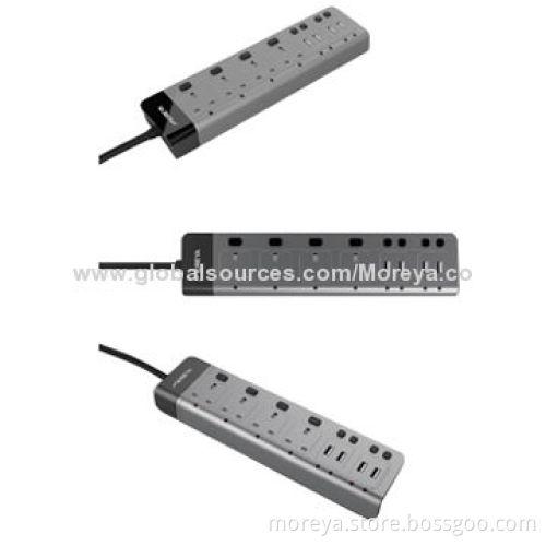 UK Standard Power Strip with 4 Sockets Outlets, 4 USB Charging Ports and Individual Switches